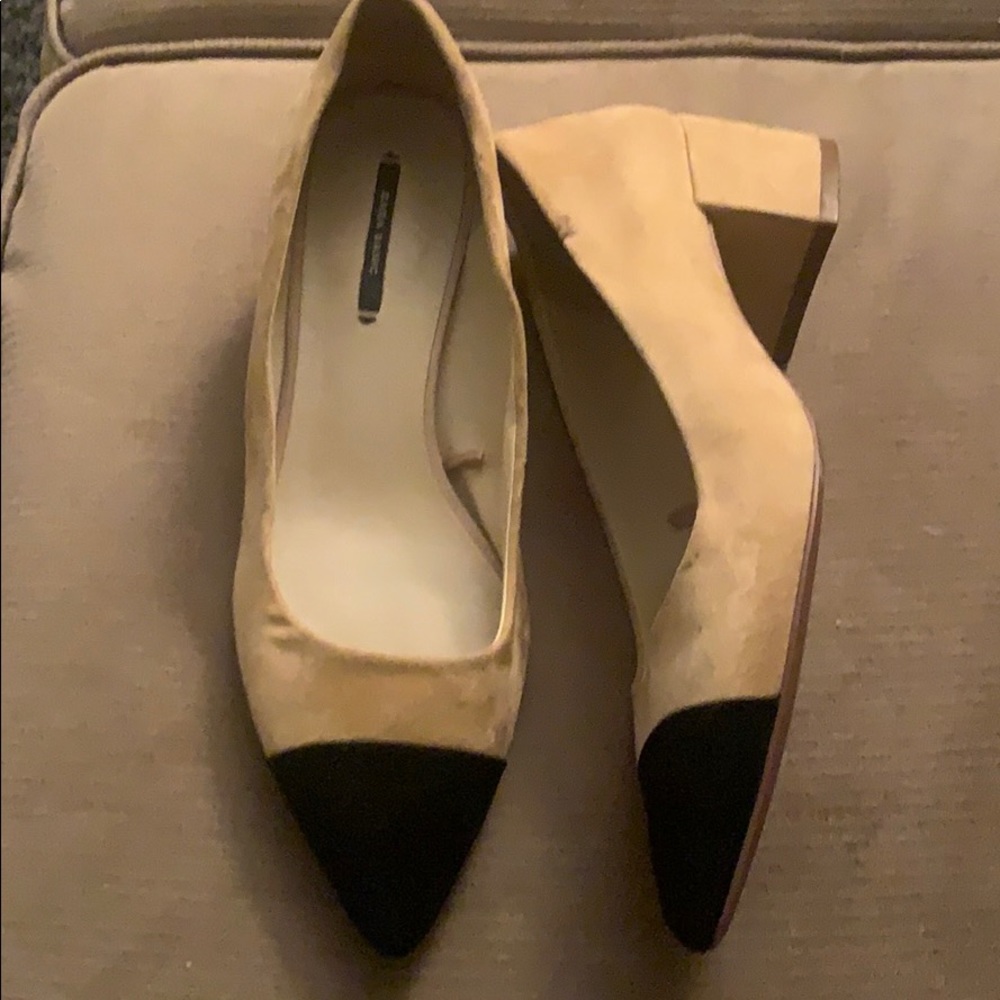 Zara 38 block Heel 8  tan black Zara Basic suede